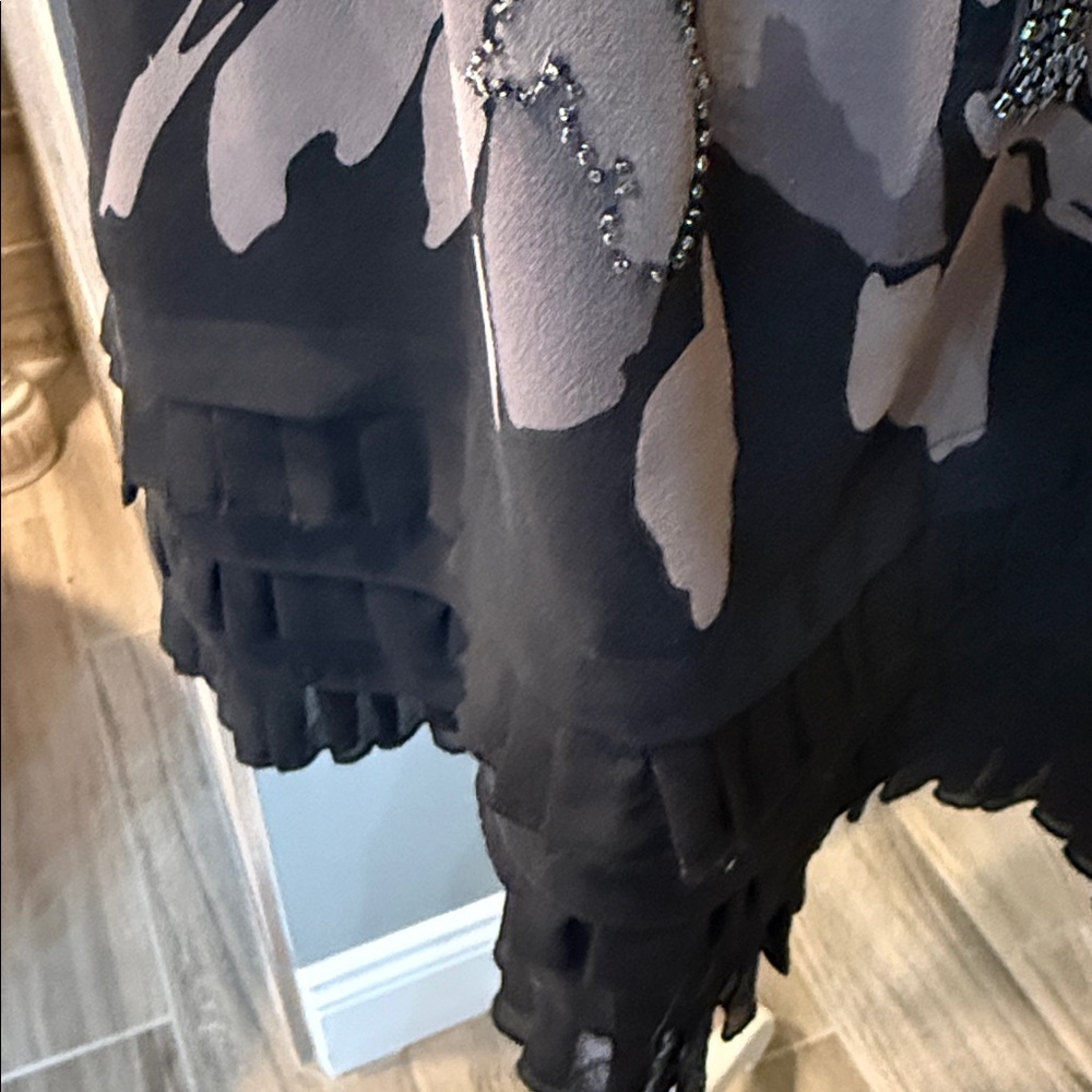 Ted Baker 100% Silk Ruffled Hem Sequined Beaded Tank Mini Dress size 4 US Medium - Picture 4 of 12